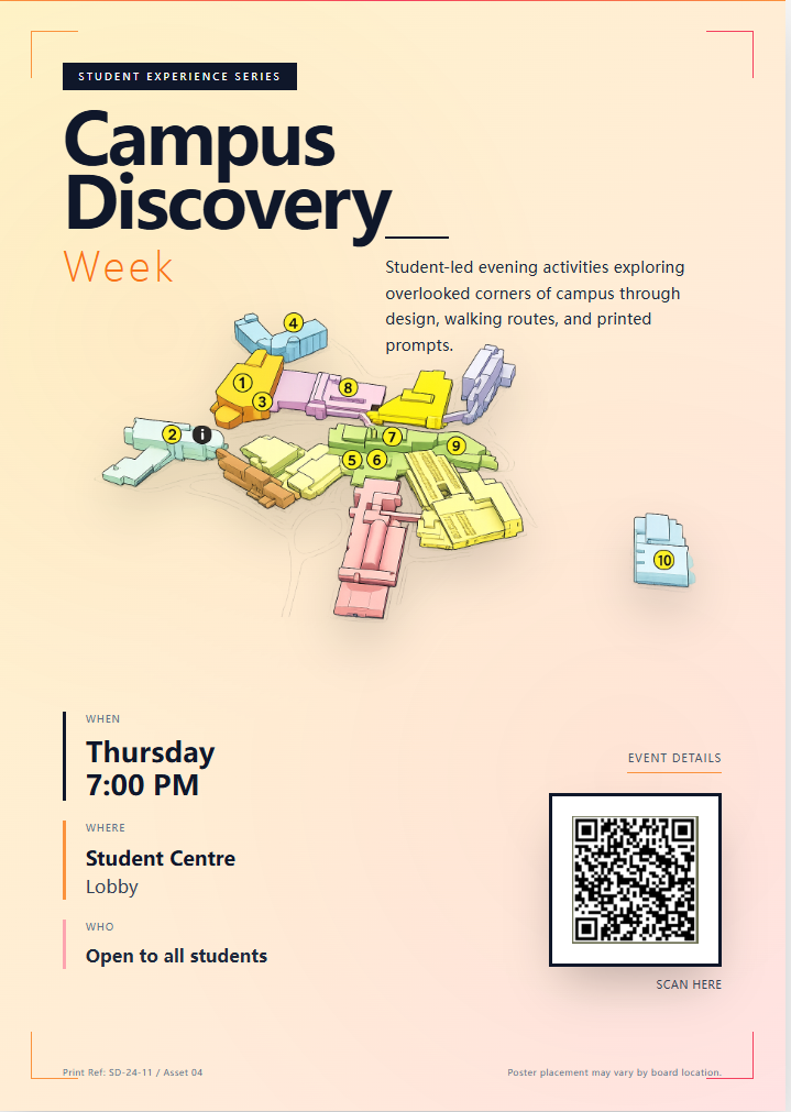 Campus Discovery Week poster concept with QR code