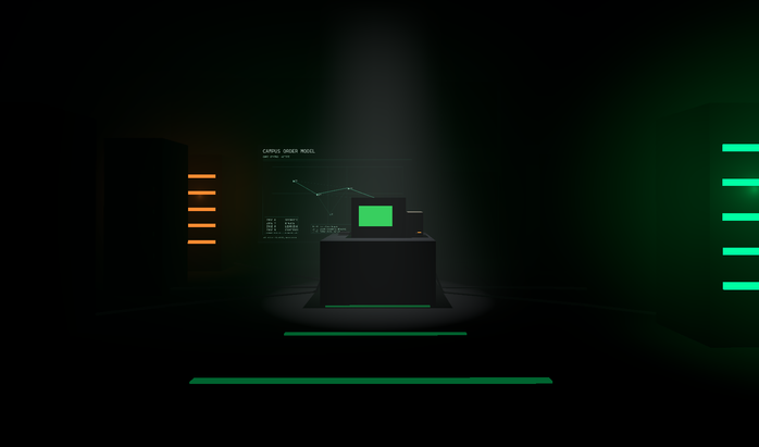Platform 3 immersive game scene with terminal